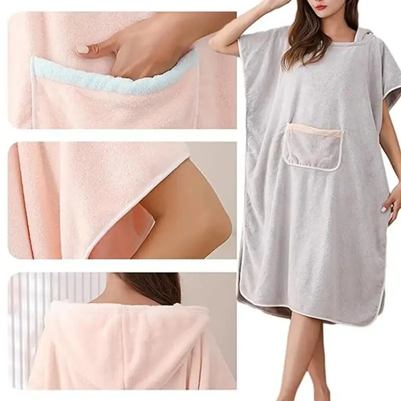 Mikrofaser Badeponcho mit Kapuze und Tasche – schnelltrocknend & gemütlich