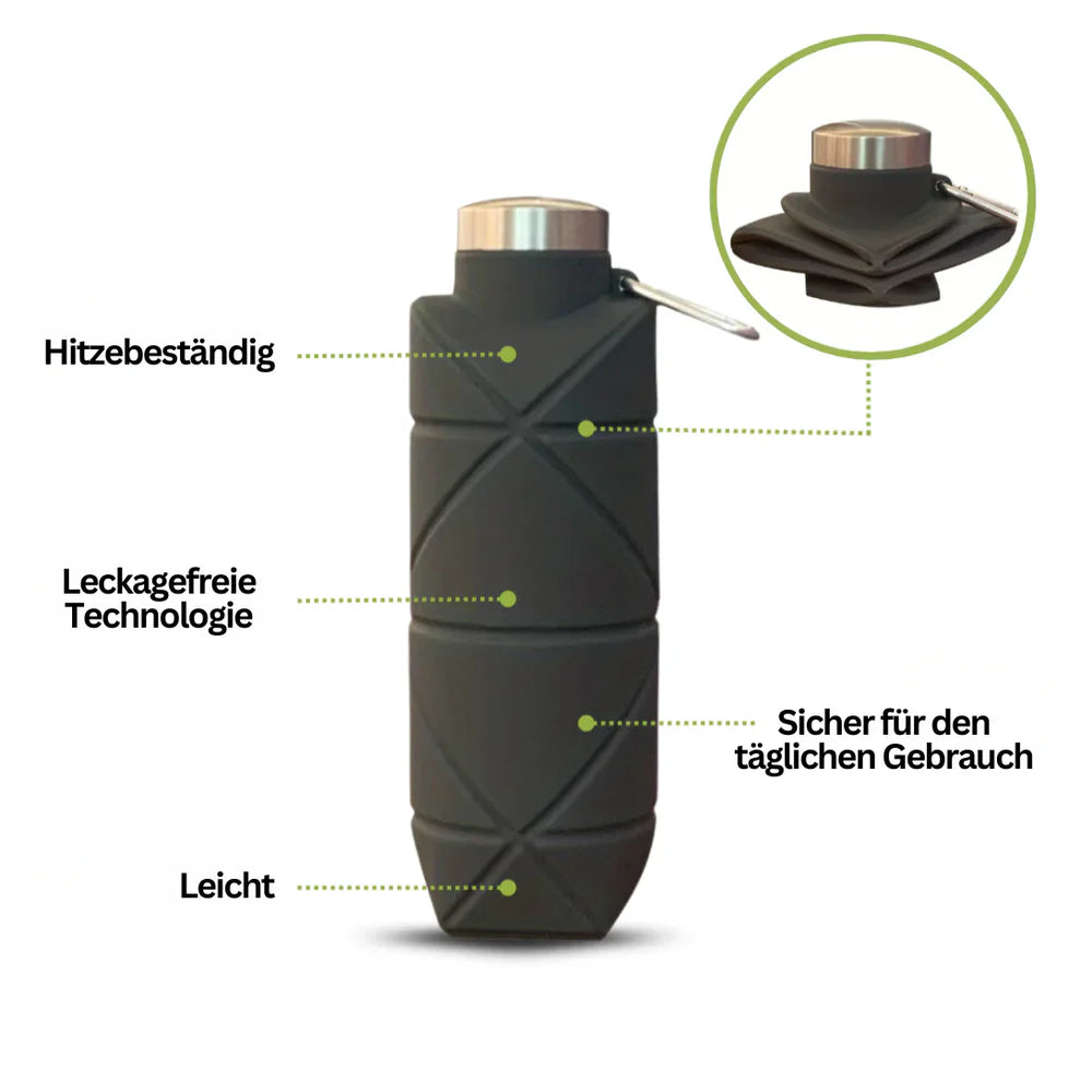 Faltbare Trinkflasche aus Silikon – Leicht, hitzebeständig & auslaufsicher