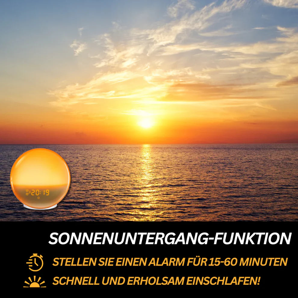 Lichtwecker mit Sonnenaufgang & Sonnenuntergang – Bluetooth, App-Steuerung, Radio & USB-Anschluss