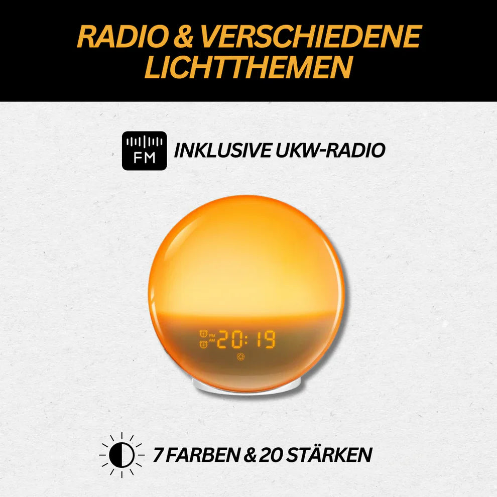 Lichtwecker mit Sonnenaufgang & Sonnenuntergang – Bluetooth, App-Steuerung, Radio & USB-Anschluss