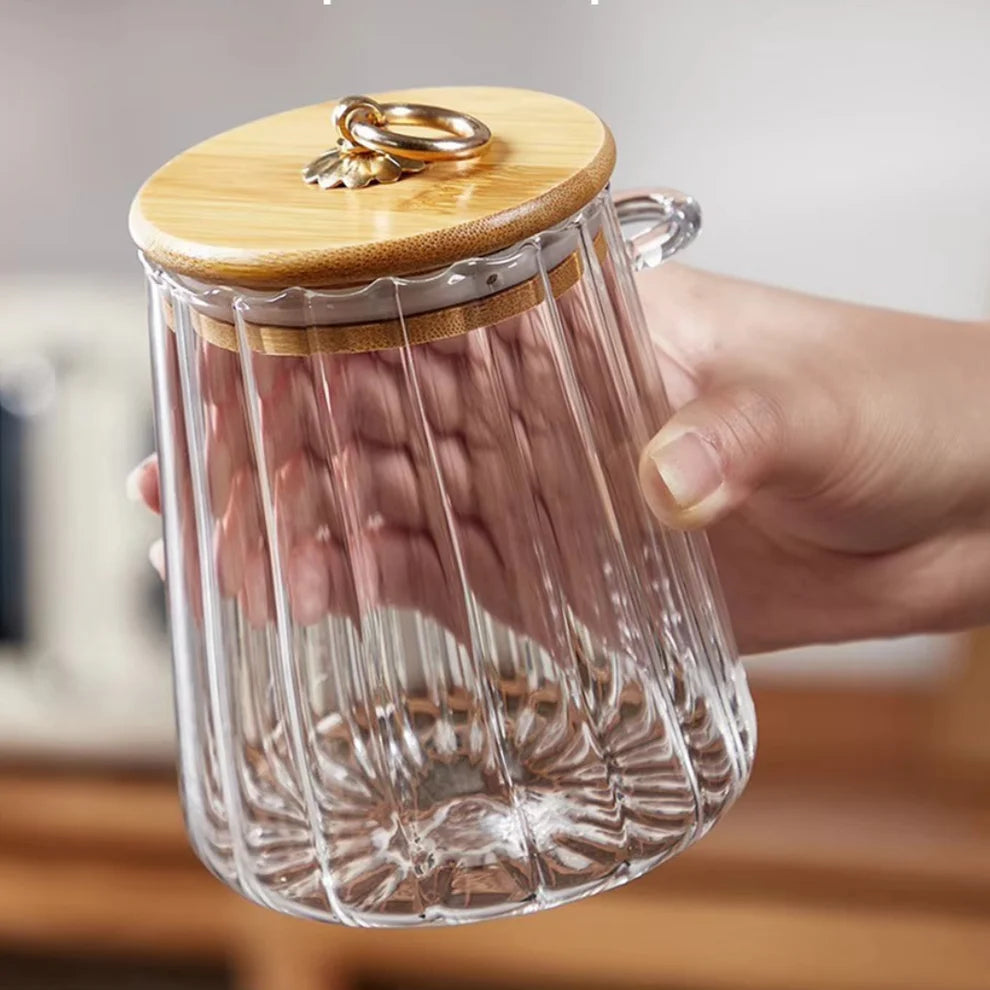 Vorratsglas aus Glas mit Bambusdeckel & Löffel – Luftdichtes Aufbewahrungsglas für Tee, Kaffee, Gewürze & Lebensmittel