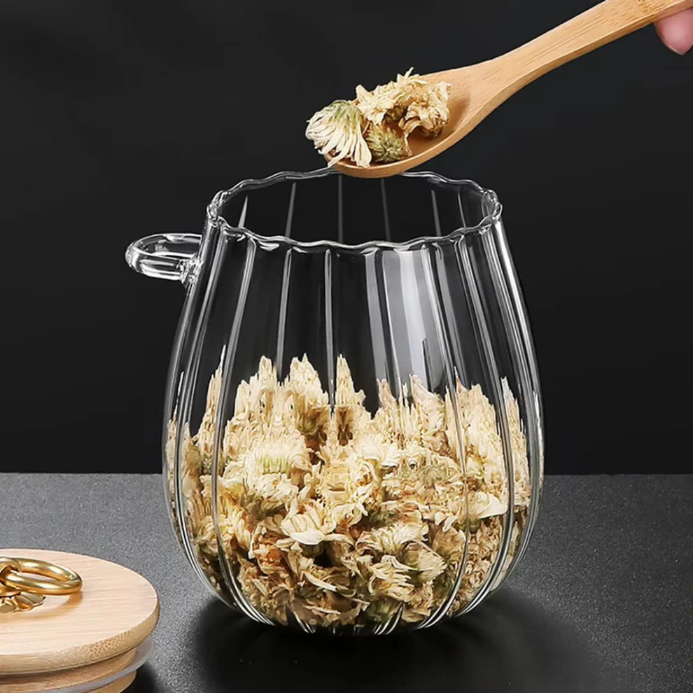 Vorratsglas aus Glas mit Bambusdeckel & Löffel – Luftdichtes Aufbewahrungsglas für Tee, Kaffee, Gewürze & Lebensmittel