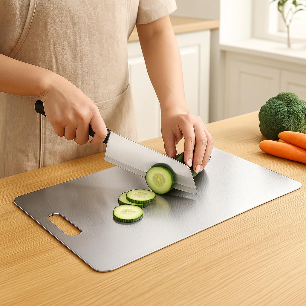 Edelstahl Schneidebrett – hygienisches Küchenbrett für Fleisch, Gemüse & Obst