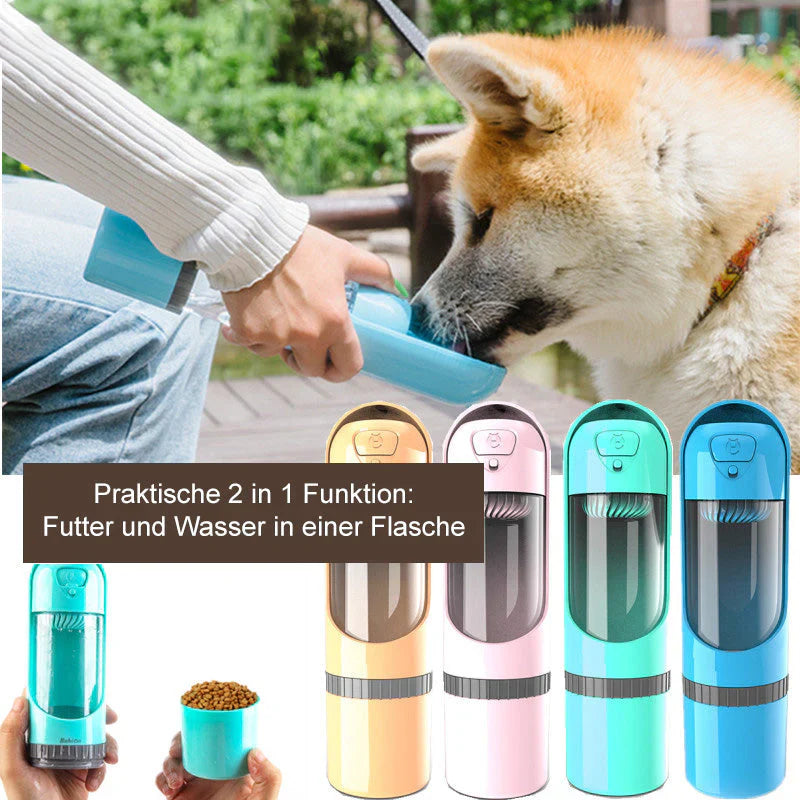 2-in-1 Hundetrinkflasche mit Futterbehälter – Tragbarer Wasserspender für unterwegs