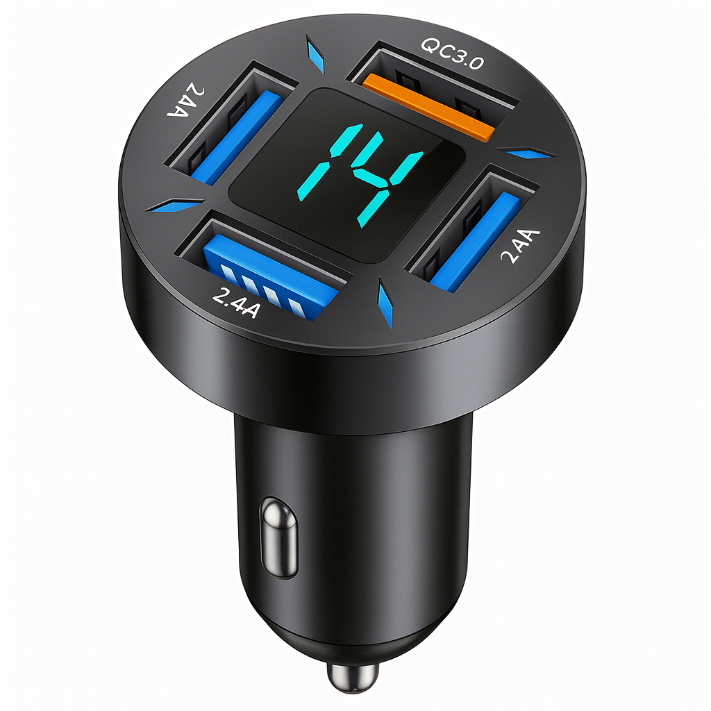 4-Port USB Auto Ladegerät mit Schnellladefunktion & LED-Anzeige