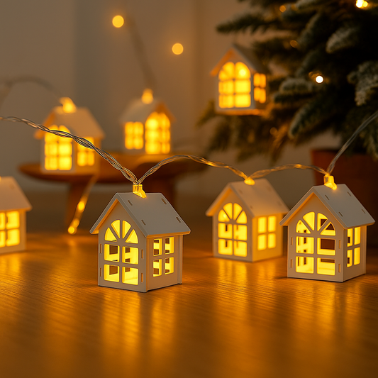LED-Lichterkette „Winterhäuser“ – warme Weihnachtsbeleuchtung