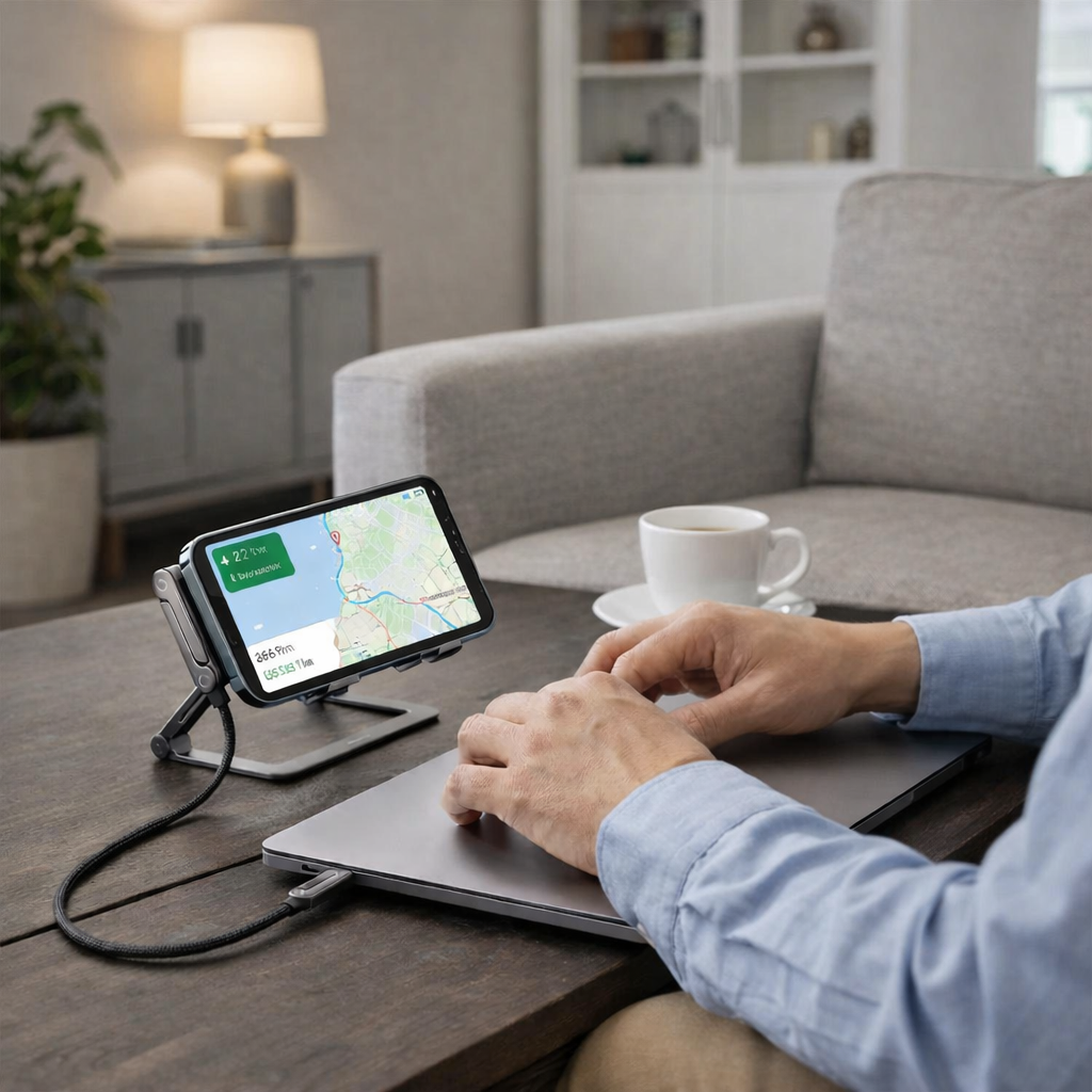 2-in-1 Faltbares USB-C Schnellladekabel mit Handy-Ständer – 240W, kompakt & universell