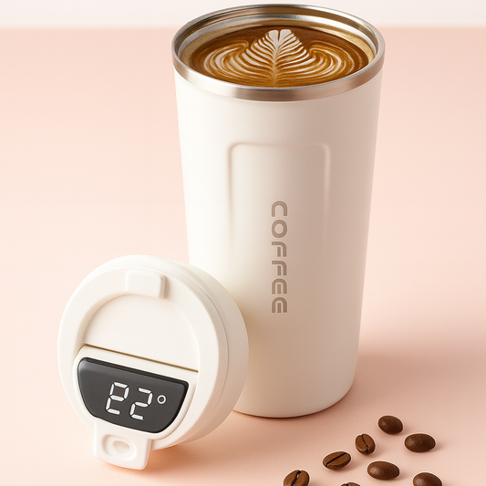 Thermobecher aus Edelstahl mit Temperaturanzeige