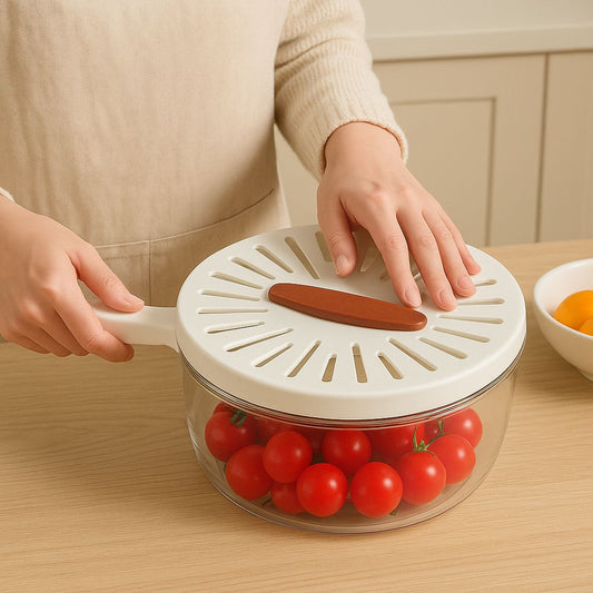 Multifunktionale Küchen-Schneidschüssel mit Abtropfsieb und Deckel – für Obst, Gemüse & Salat