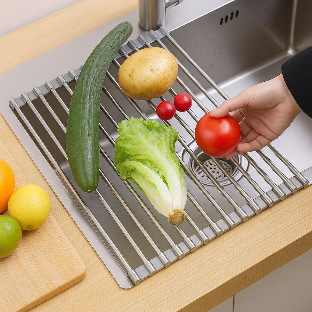 Ausrollbares Spülbeckenregal Aus Edelstahl Faltbares Abtropfgitter Für Küche Und Spüle Platzsparend Hygienisch