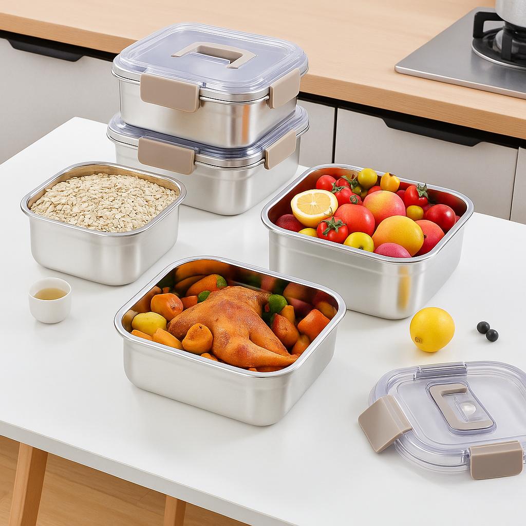 Edelstahl Frischhaltedosen – Auslaufsichere Vorratsbehälter mit Deckel für Meal Prep und Lebensmittelaufbewahrung