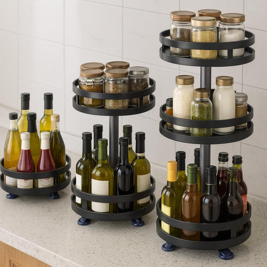 Küchen-Organizer mit Drehfunktion – rund oder eckig für Flaschen, Gewürze & Vorräte