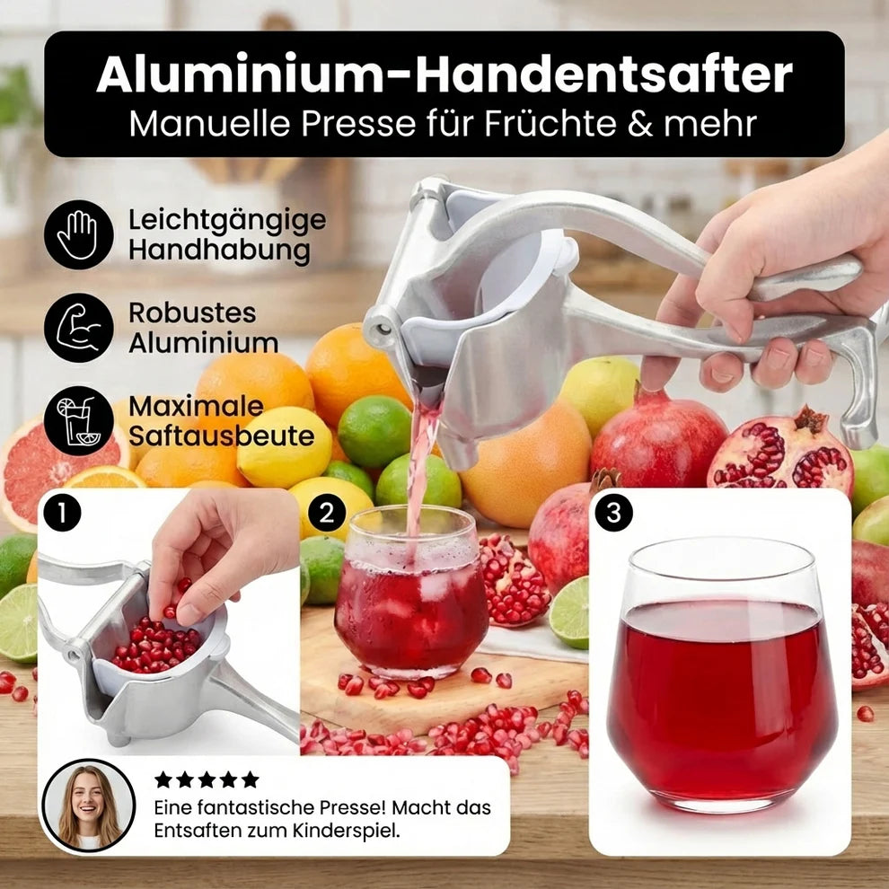 Aluminium Handentsafter – Manuelle Zitruspresse für Zitrusfrüchte, robust & leicht zu reinigen