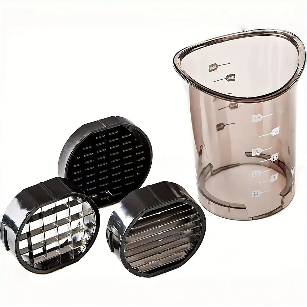 3-in-1 Gemüseschneider mit Messbecher – 300 ml & 3 Einsätze
